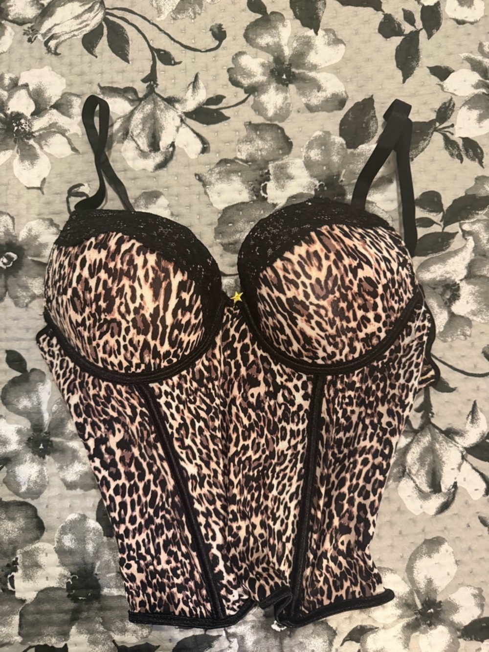 Leopard Print Bustier Crop Top with Lace Trim - Women’s Tops